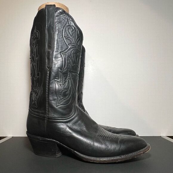 Mens LUCCHESE Black Leather Handmade Western Cowboy Boots / Size 10 Narrow - Picture 1 of 8